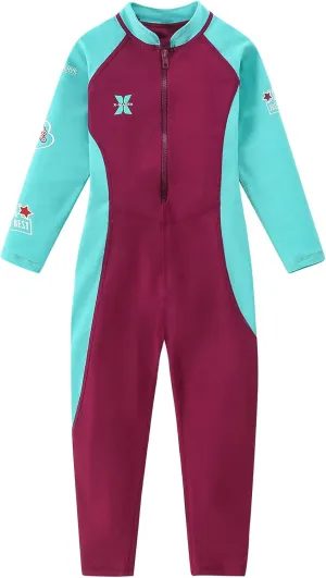 AIWUHE Toddler Full Body Swimsuit Girls One Piece Swimwear Long-Sleeve Rash Guard UPF 50  Bathing Suit Sunsuit Sets 2-8Y