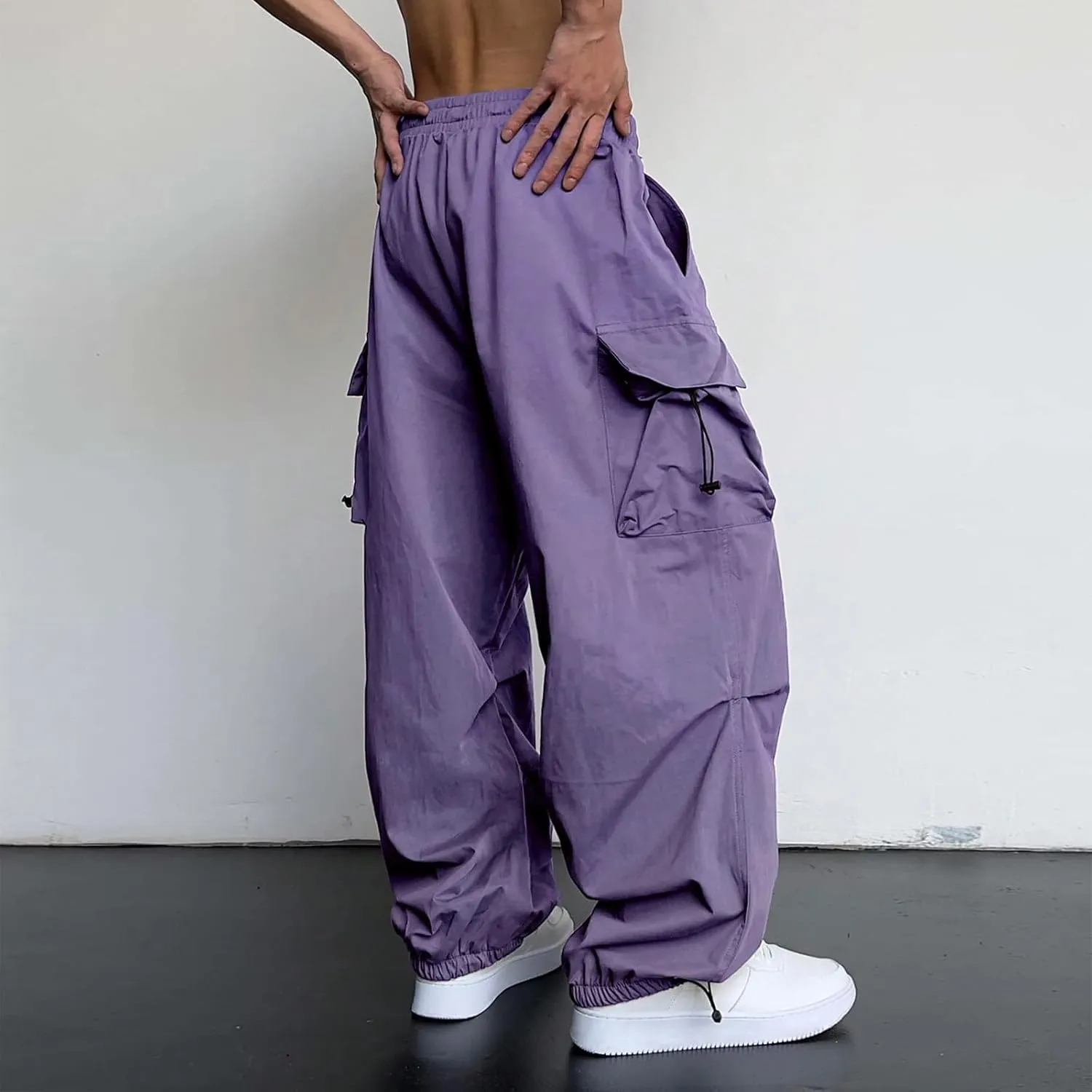 Alalaso Men's Baggy Cargo Pants Trendy Casual Parachute Pants Loose Fit Harem Joggers with Pockets for Streetwear