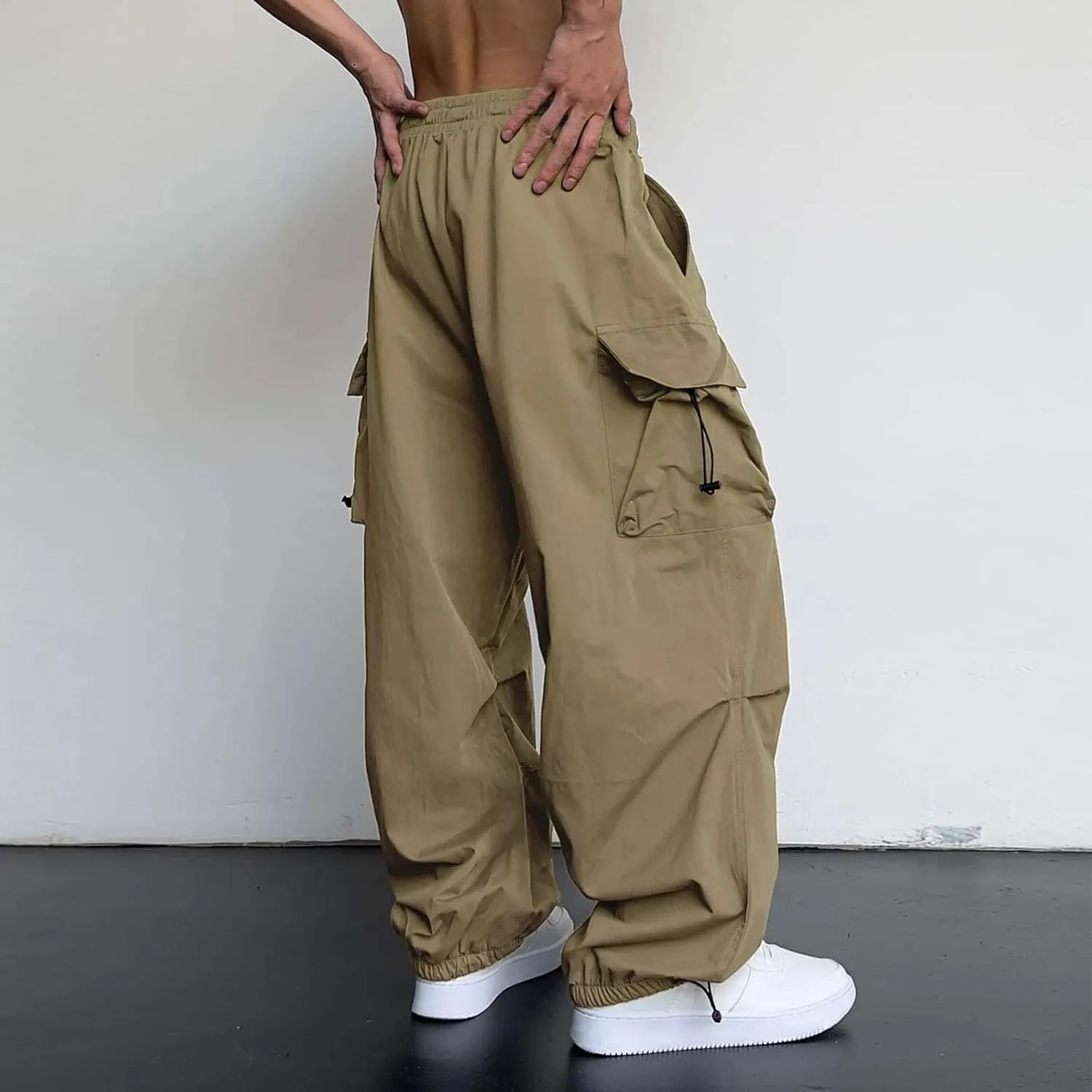 Alalaso Men's Baggy Cargo Pants Trendy Casual Parachute Pants Loose Fit Harem Joggers with Pockets for Streetwear