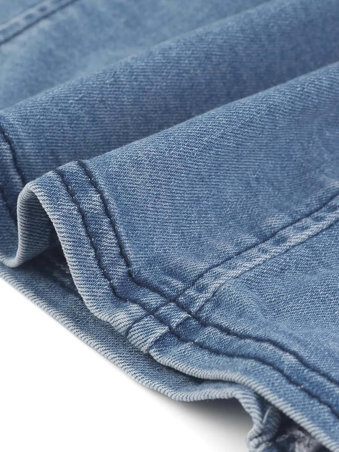 Allegra K Denim Collarless Jackets for Women's Cropped Double Breasted Open Front Jean Cardigan