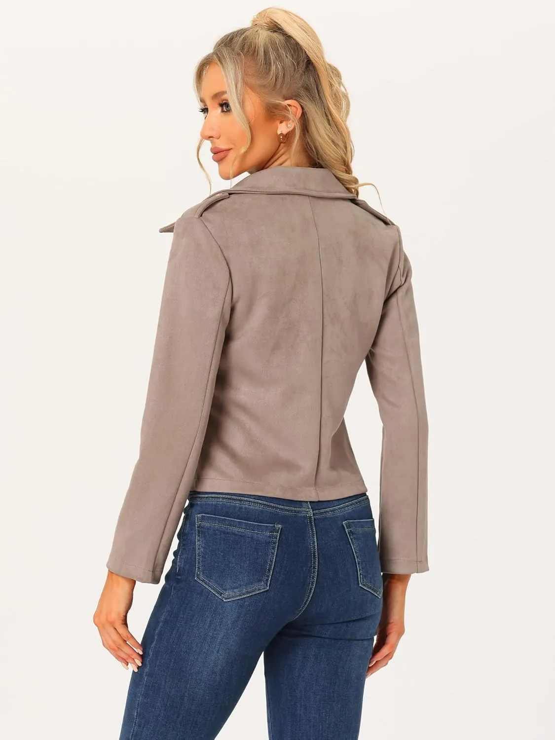 Allegra K Faux Suede Jackets for Women's 2024 Spring Casual Button Down Cropped Jacket