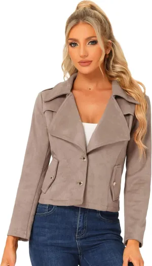 Allegra K Faux Suede Jackets for Women's 2024 Spring Casual Button Down Cropped Jacket