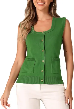 Allegra K Sweater Vest for Women's Summer Casual Button Ribbed Sleeveless Knitted Tank Top
