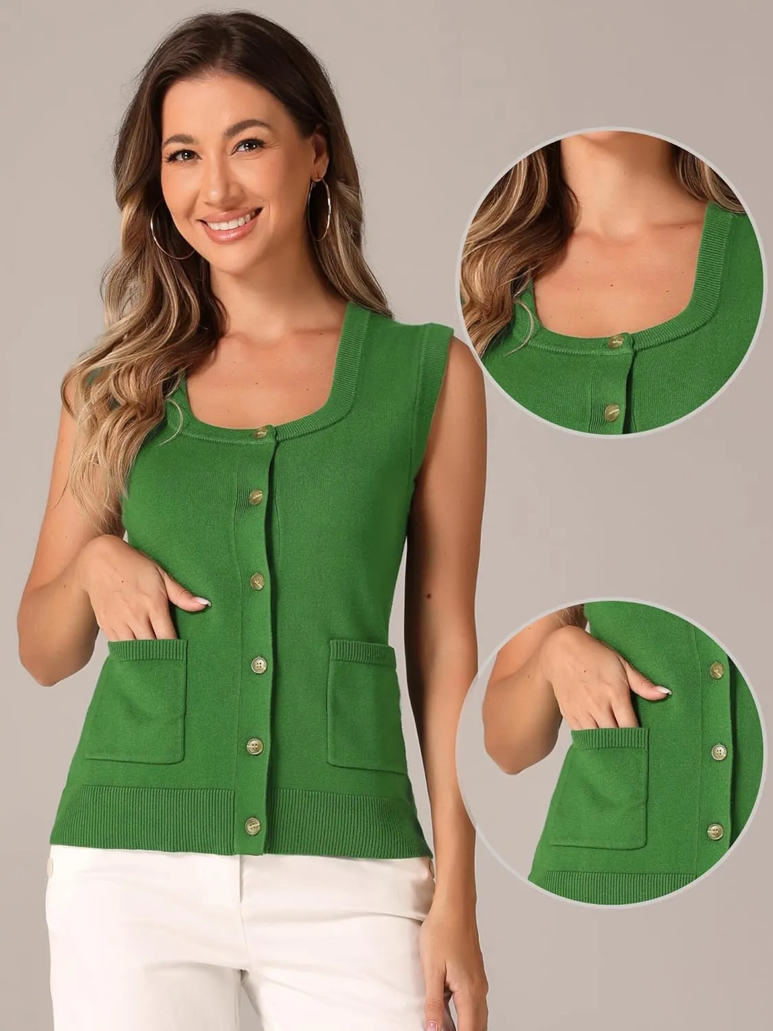 Allegra K Sweater Vest for Women's Summer Casual Button Ribbed Sleeveless Knitted Tank Top