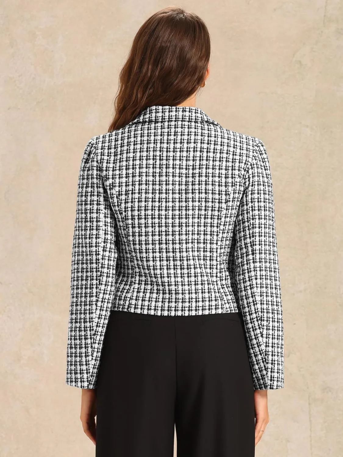 Allegra K Tweed Cardigan for Women's Notch Lapel Buttons Office Long Sleeve Casual Blazer Jackets