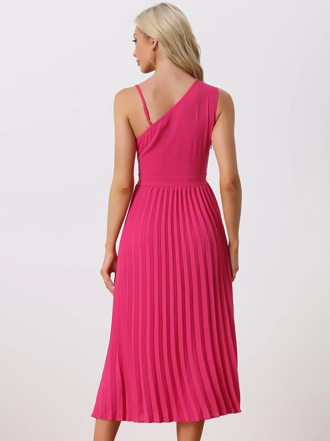Allegra K Women's Summer Pleated Dress One Shoulder Sleeveless Cinched Waist Party Cocktail Dresses