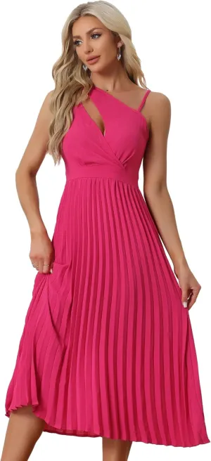 Allegra K Women's Summer Pleated Dress One Shoulder Sleeveless Cinched Waist Party Cocktail Dresses