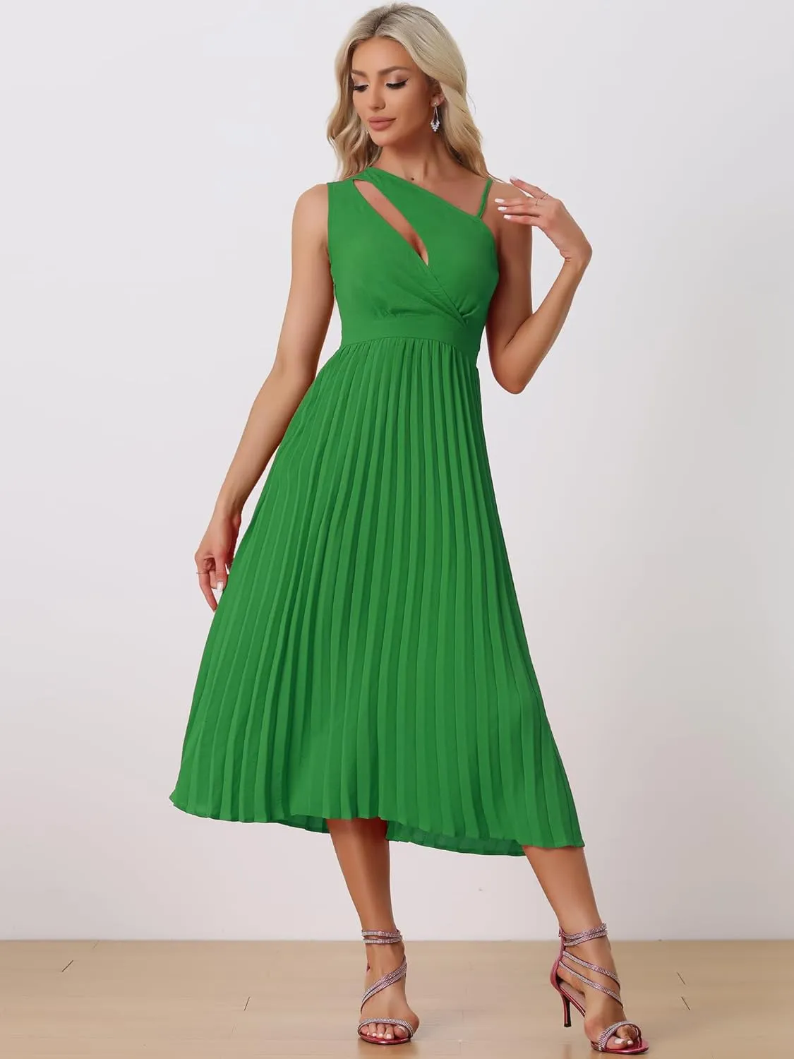 Allegra K Women's Summer Pleated Dress One Shoulder Sleeveless Cinched Waist Party Cocktail Dresses