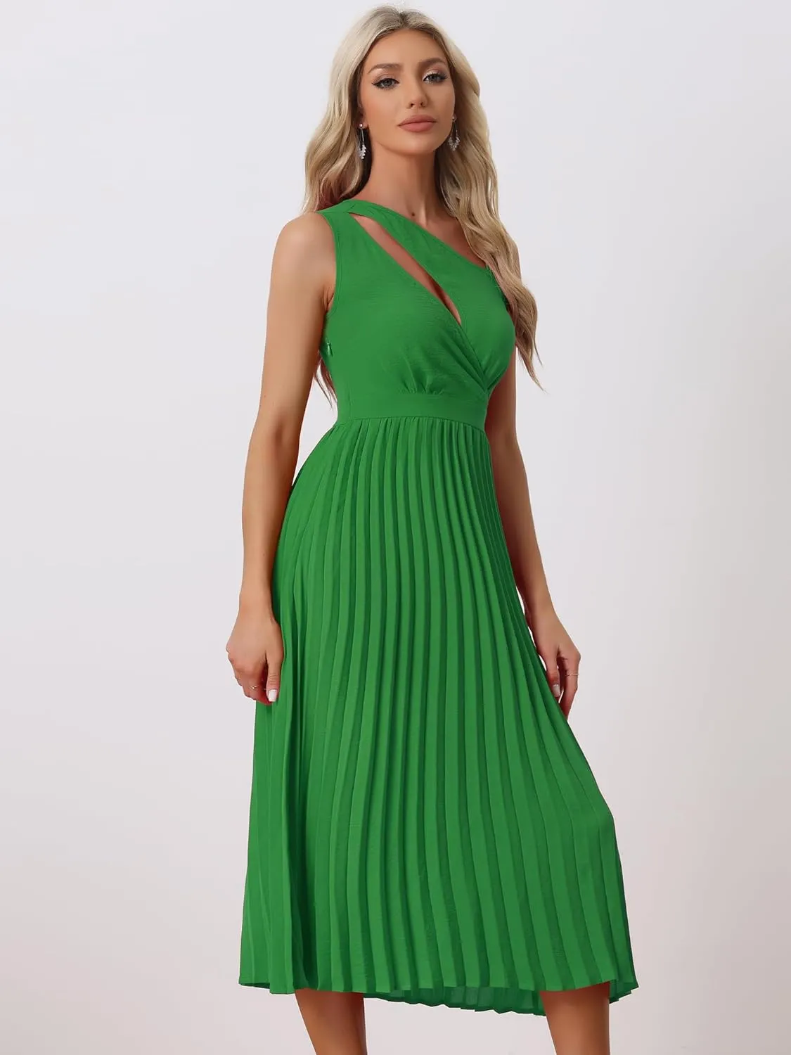 Allegra K Women's Summer Pleated Dress One Shoulder Sleeveless Cinched Waist Party Cocktail Dresses