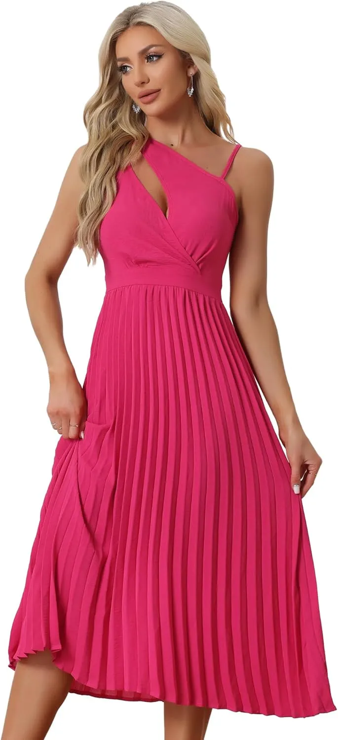 Allegra K Women's Summer Pleated Dress One Shoulder Sleeveless Cinched Waist Party Cocktail Dresses