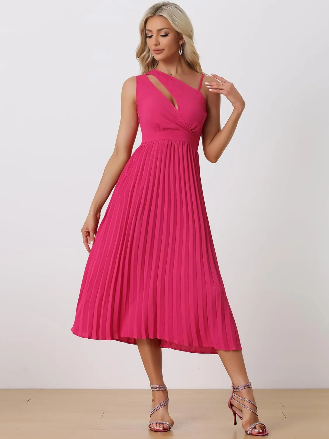 Allegra K Women's Summer Pleated Dress One Shoulder Sleeveless Cinched Waist Party Cocktail Dresses