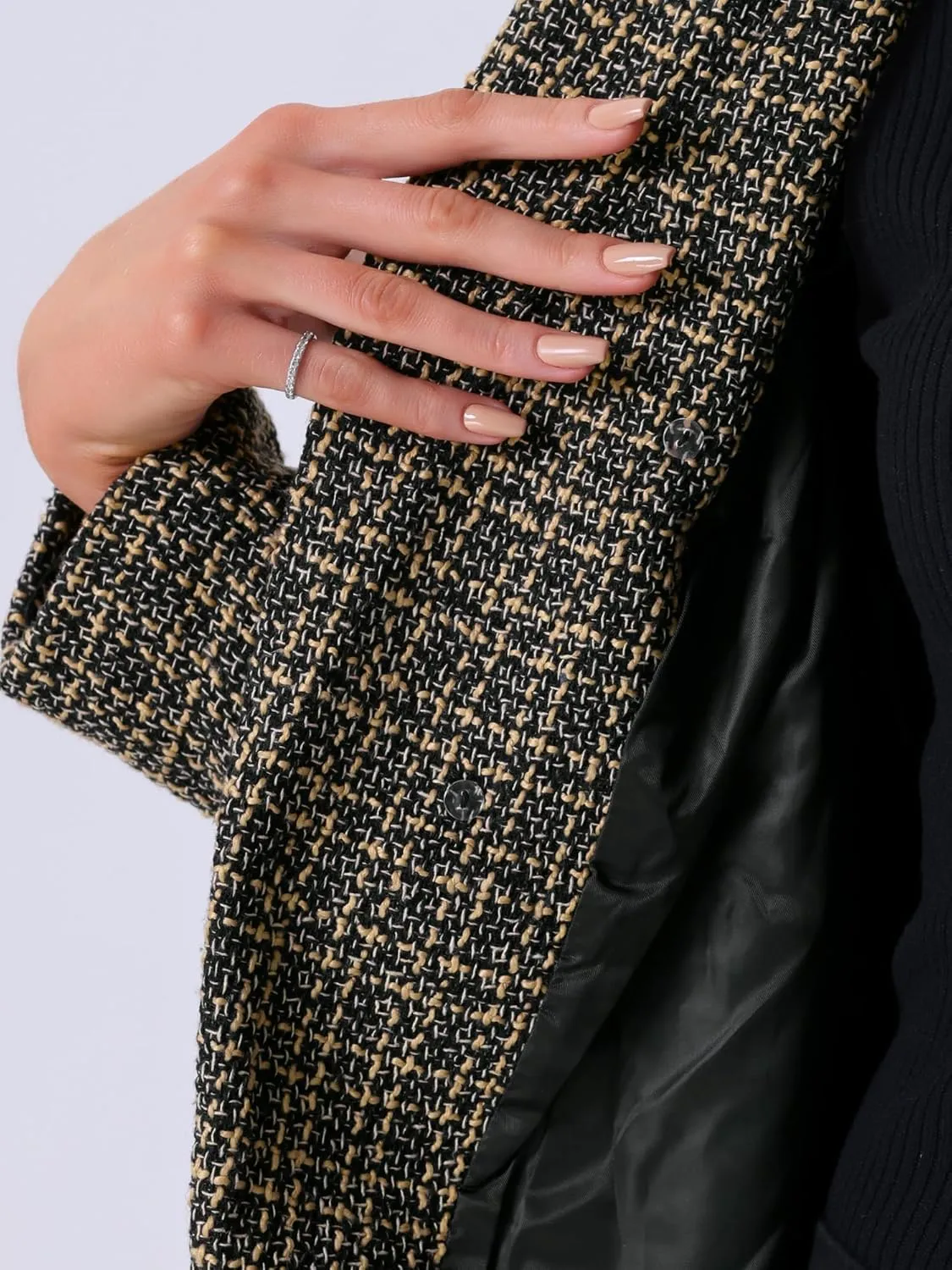 Allegra K Women's Tweed Jacket Plaid Blazer Long Sleeve Elegant Work Open Front Tweed Blazer Jackets
