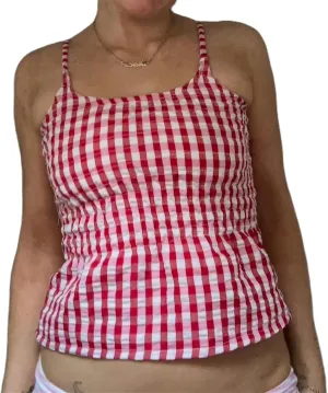Alyweatry Women Y2k Gingham Tank Top Sleeveless Coquette Aesthetic Plaid Print Cami Crop Top Summer Going Out Top
