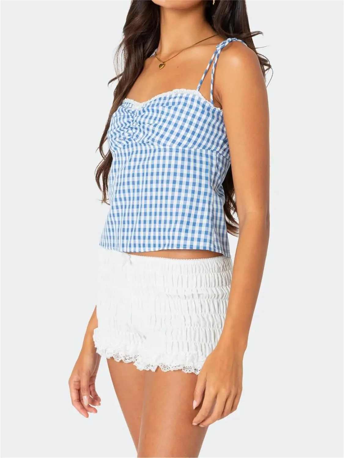 Alyweatry Women Y2k Gingham Tank Top Sleeveless Coquette Aesthetic Plaid Print Cami Crop Top Summer Going Out Top