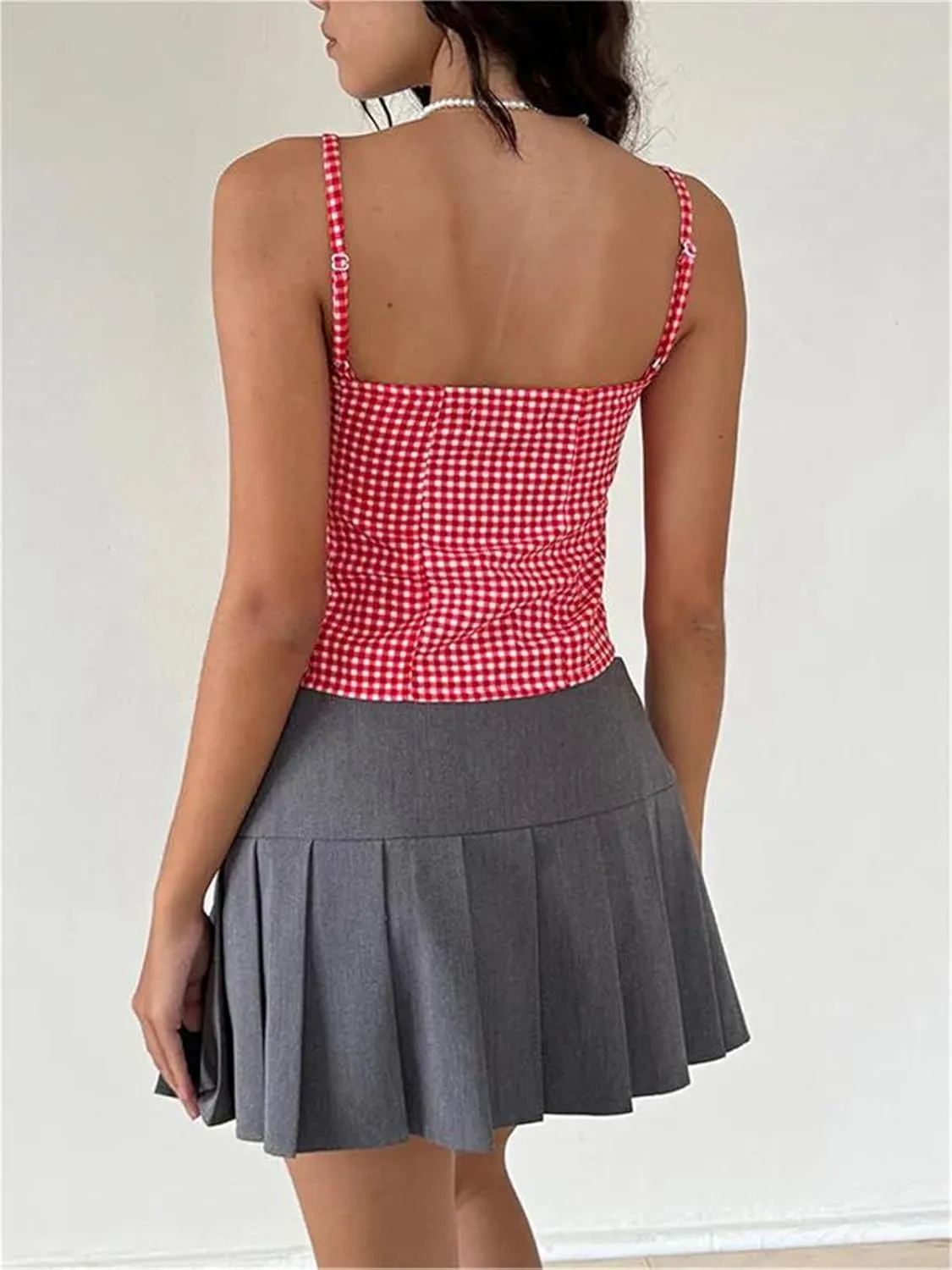 Alyweatry Women Y2k Gingham Tank Top Sleeveless Coquette Aesthetic Plaid Print Cami Crop Top Summer Going Out Top