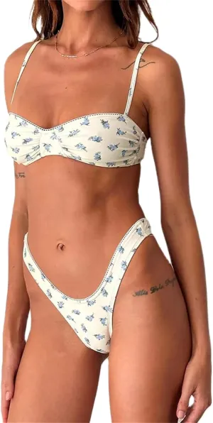 Alyweatry Women Y2k Ruffle Frill Bikini Set Bow Decor Cute Halter Tie Triangle High Cut Cheeky Thong Swimsuit Bathing Suit