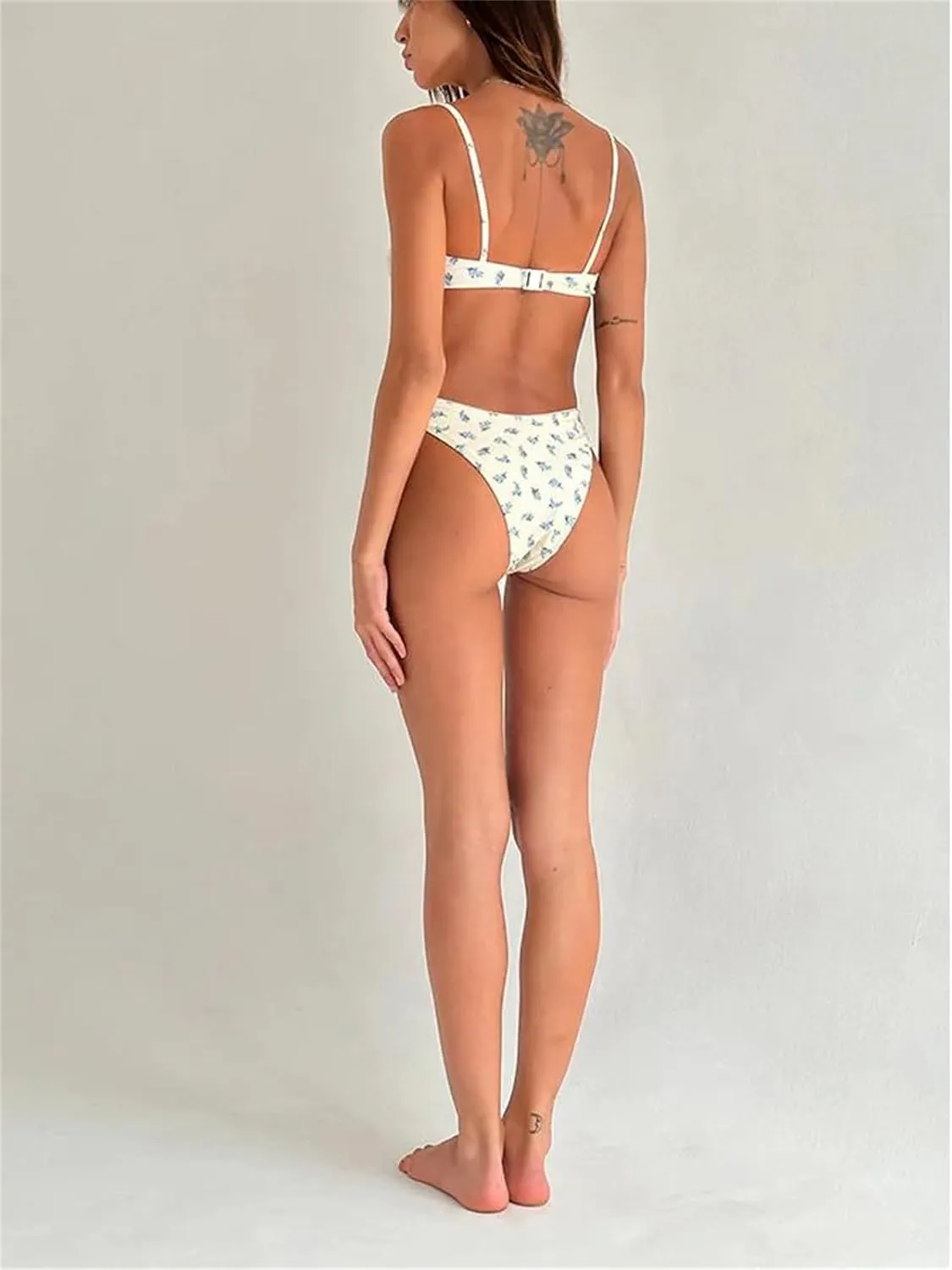 Alyweatry Women Y2k Ruffle Frill Bikini Set Bow Decor Cute Halter Tie Triangle High Cut Cheeky Thong Swimsuit Bathing Suit
