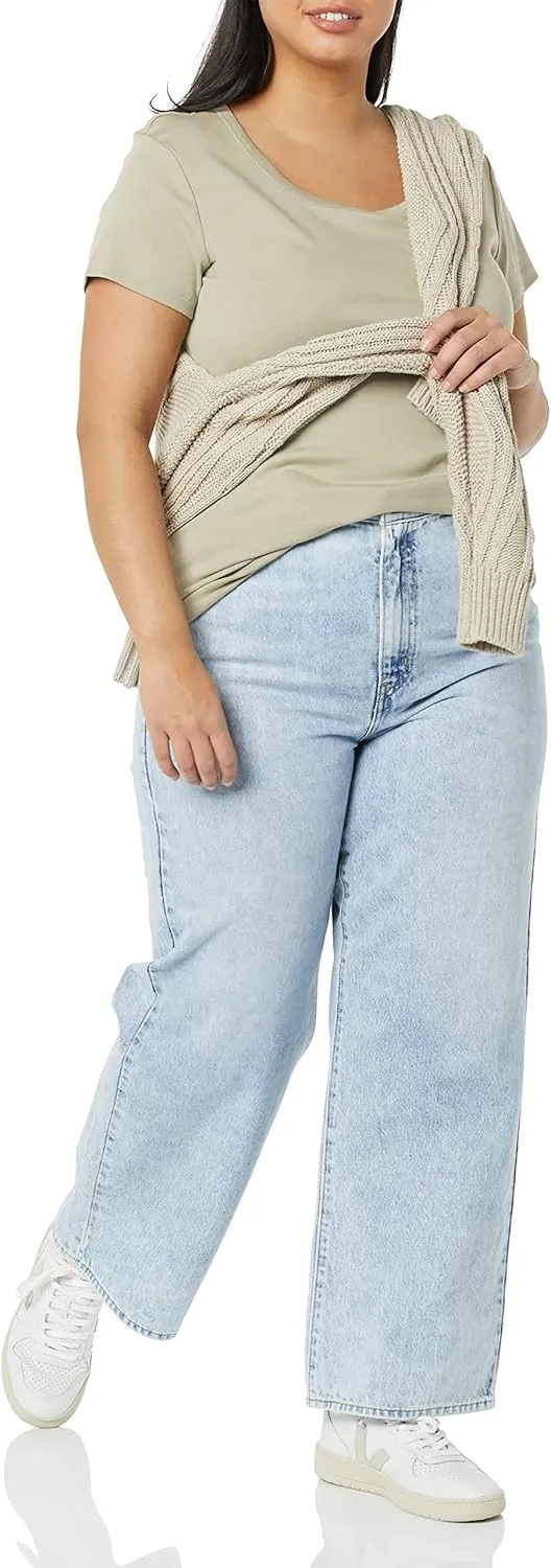 Amazon Essentials Women's Slim-Fit Cap-Sleeve Scoop Neck T-Shirt, Pack of 2