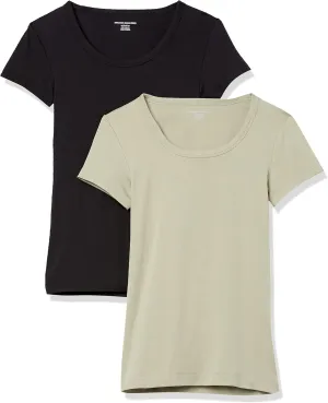 Amazon Essentials Women's Slim-Fit Cap-Sleeve Scoop Neck T-Shirt, Pack of 2