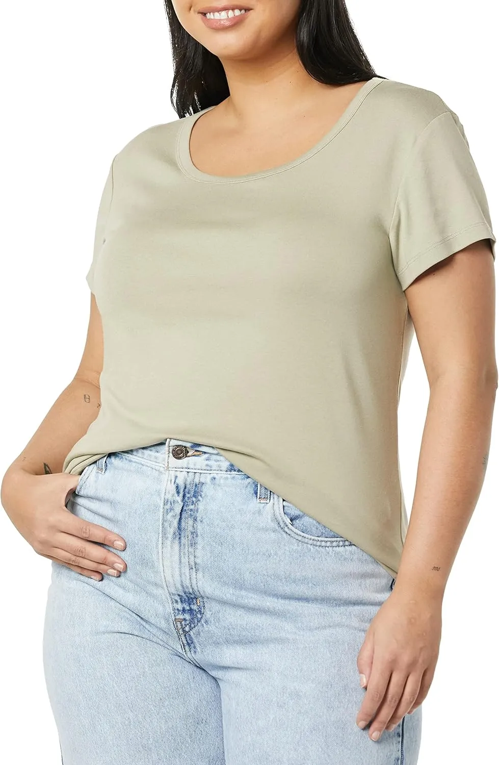 Amazon Essentials Women's Slim-Fit Cap-Sleeve Scoop Neck T-Shirt, Pack of 2