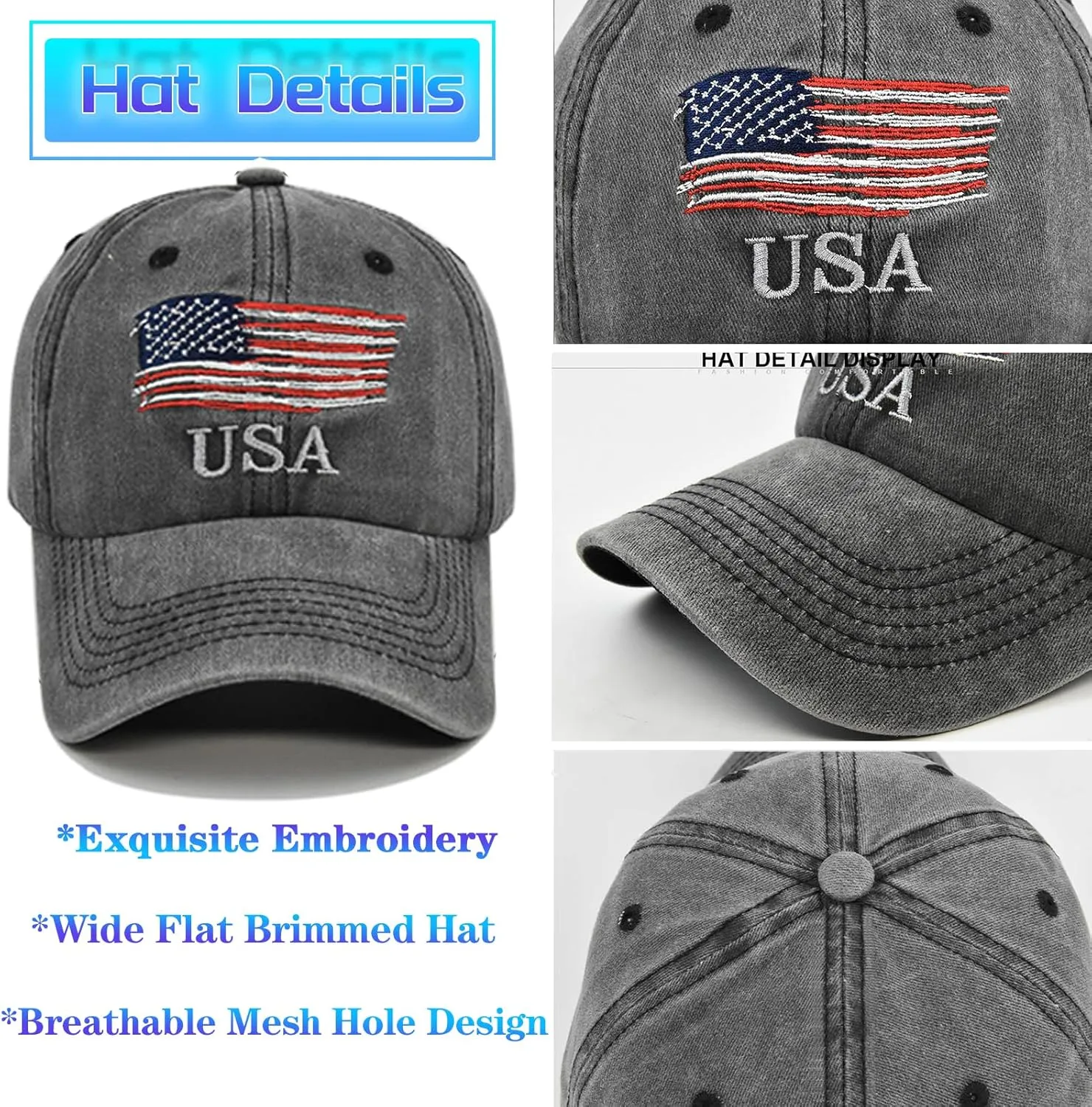 American Flag Hats for Women Men Baseball Cap Patriotic USA hat Men Women 4th of July Trucker Adjustable Ponytail