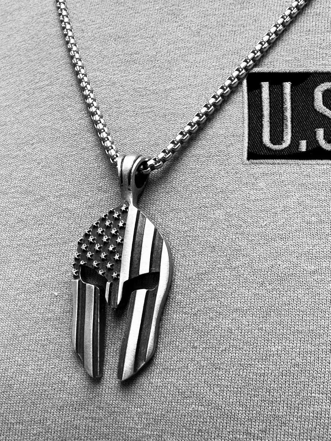 American Patriotic Shirts for Men, Warrior Pendant & Military Style T-Shirt Set