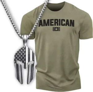 American Patriotic Shirts for Men, Warrior Pendant & Military Style T-Shirt Set