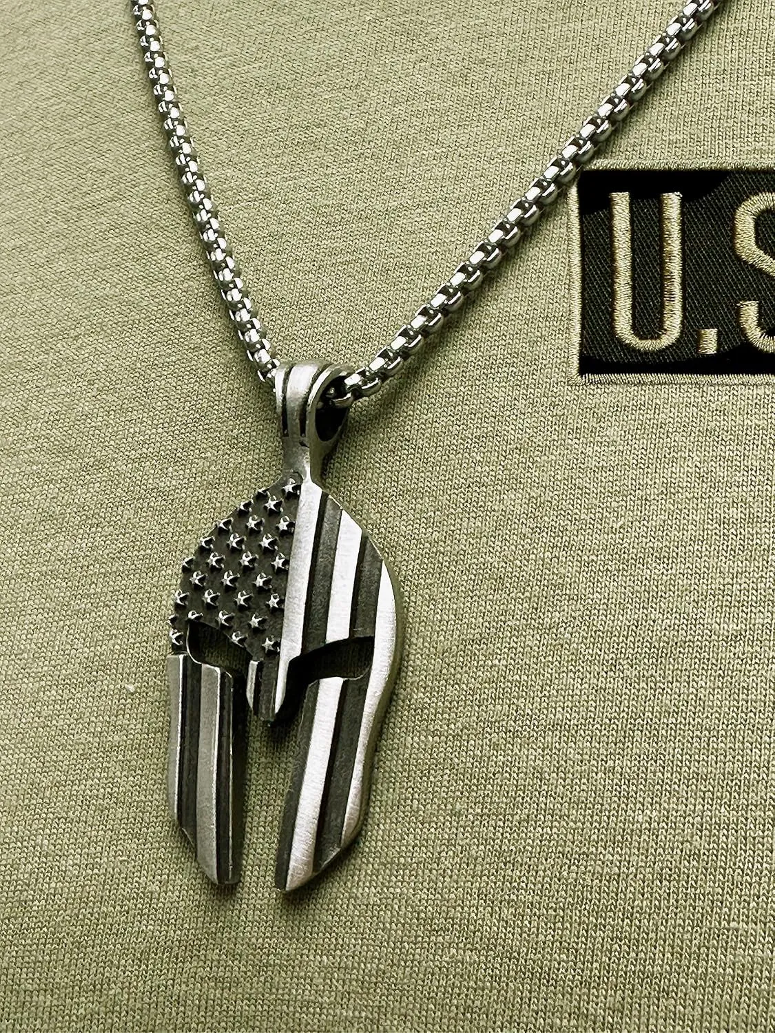 American Patriotic Shirts for Men, Warrior Pendant & Military Style T-Shirt Set