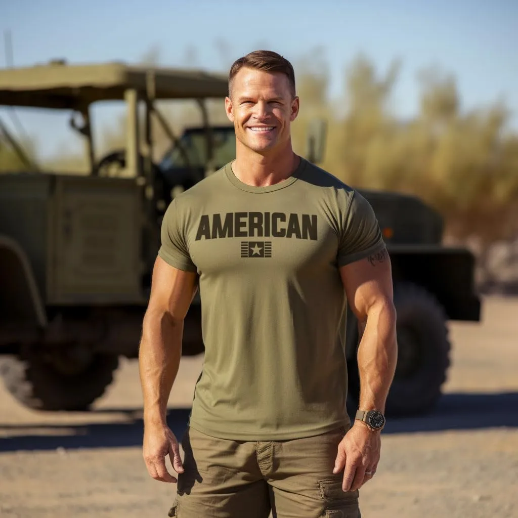 American Patriotic Shirts for Men, Warrior Pendant & Military Style T-Shirt Set