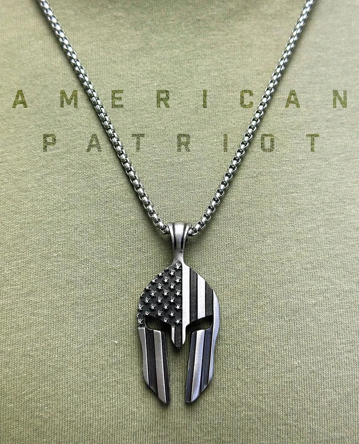 American Patriotic Shirts for Men, Warrior Pendant & Military Style T-Shirt Set