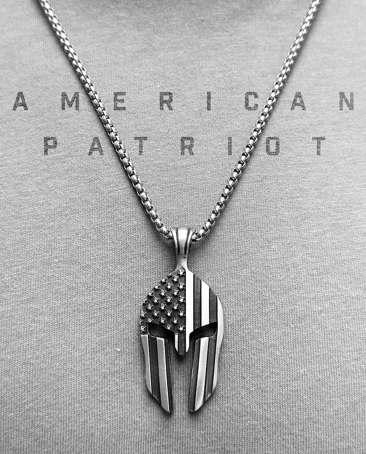 American Patriotic Shirts for Men, Warrior Pendant & Military Style T-Shirt Set