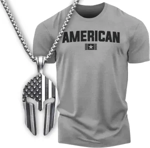 American Patriotic Shirts for Men, Warrior Pendant & Military Style T-Shirt Set