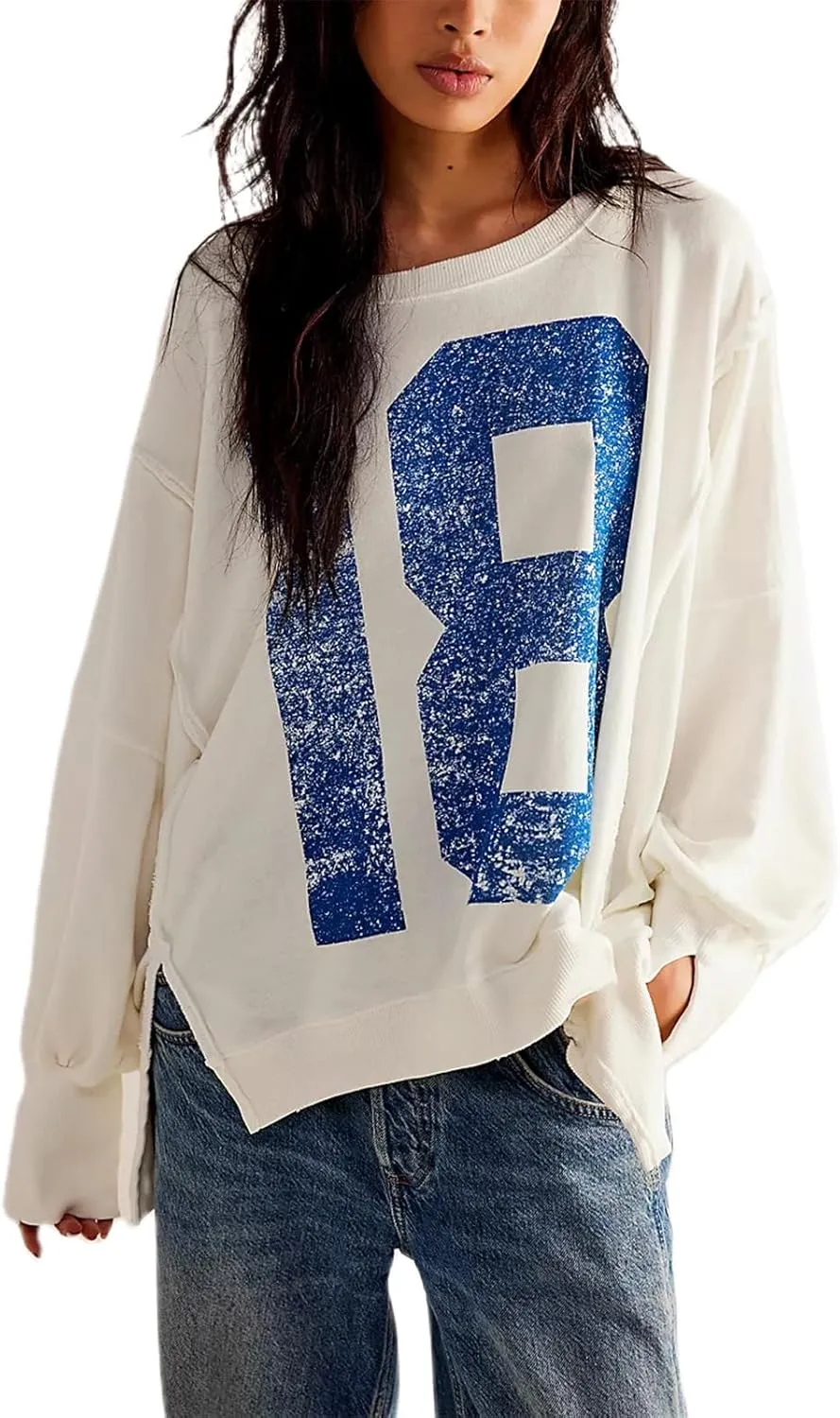 Amiblvowa Women's Vintage Oversized Graphic Sweatshirt Y2k Long Sleeve Baggy Crewneck Pullover Sweater Retro Loose Fit Top
