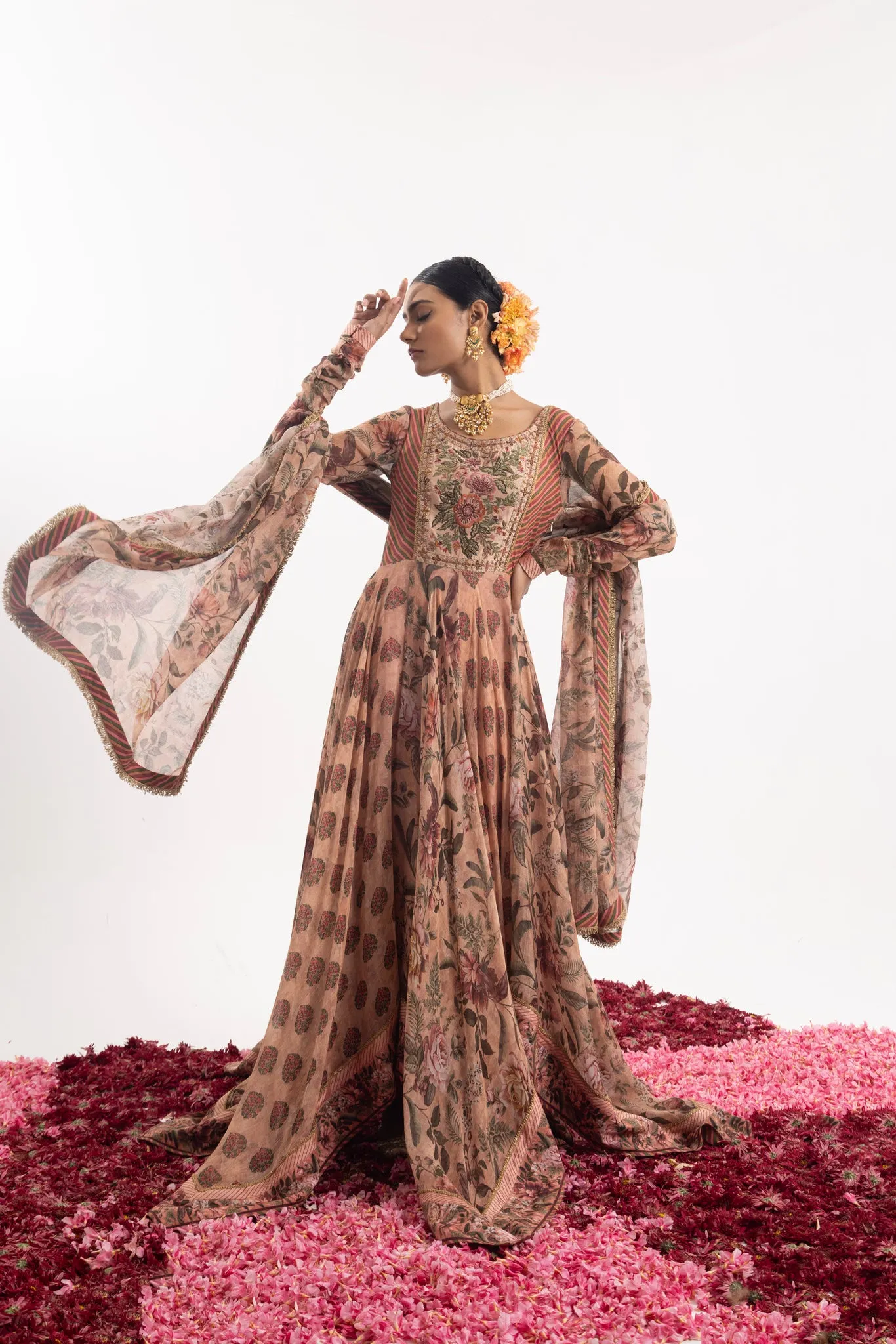 Anarkali With Delightful Blend Of Printed And Embroidered Details