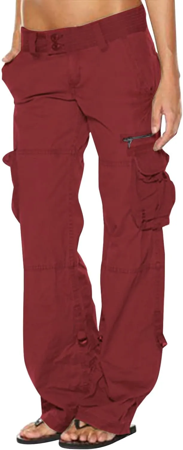Anjikang Women's Baggy Cargo Pants Y2K Teen Girls Trendy Low Waist Parachute Pants Wide Leg Trousers Hiking Pants with Pocket