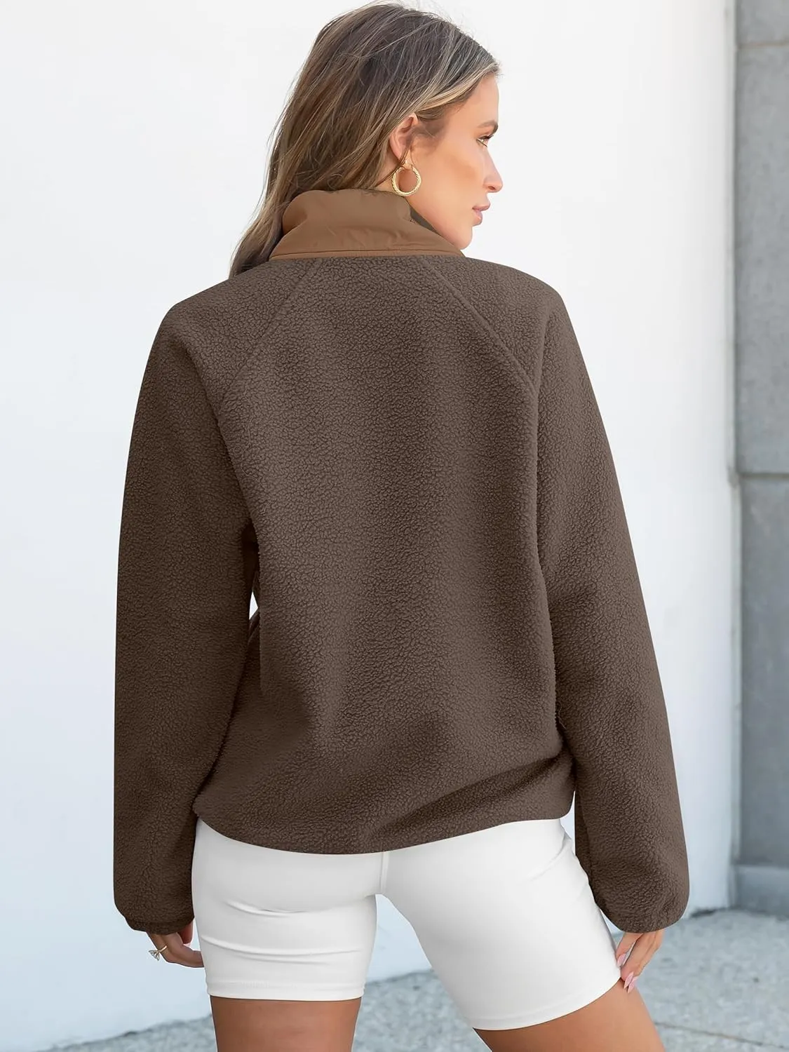 ANRABESS Women Fleece Sherpa Pullover Sweatshirt Cropped Loose Fuzzy Jacket Soft Button Down Winter Outerwear with Pockets