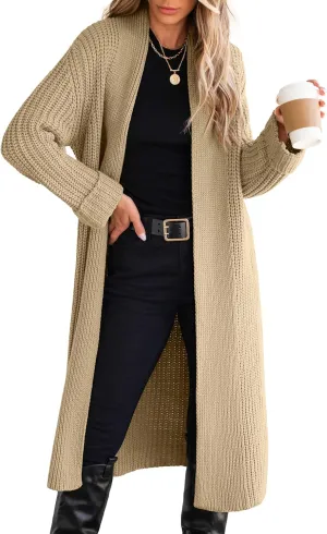 ANRABESS Women Knit Long Cardigan Long Sleeve Open Front Lapel Oversized Sweater Coat 2025 Fall Duster Outerwear Clothes