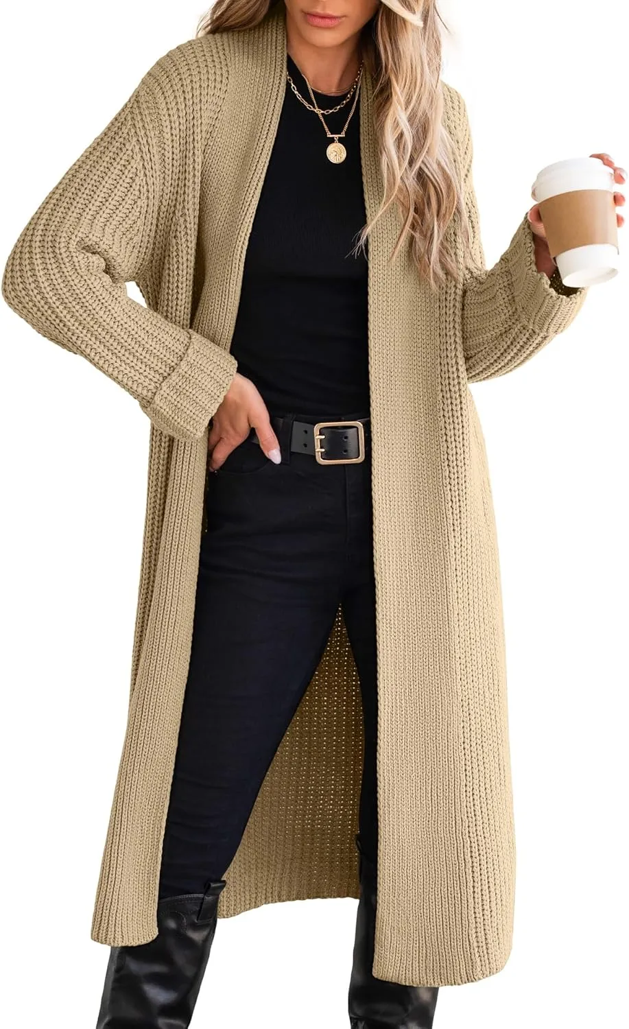 ANRABESS Women Knit Long Cardigan Long Sleeve Open Front Lapel Oversized Sweater Coat 2025 Fall Duster Outerwear Clothes