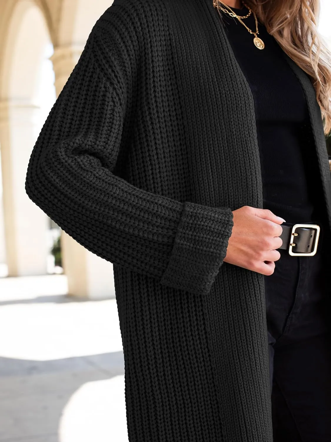 ANRABESS Women Knit Long Cardigan Long Sleeve Open Front Lapel Oversized Sweater Coat 2025 Fall Duster Outerwear Clothes