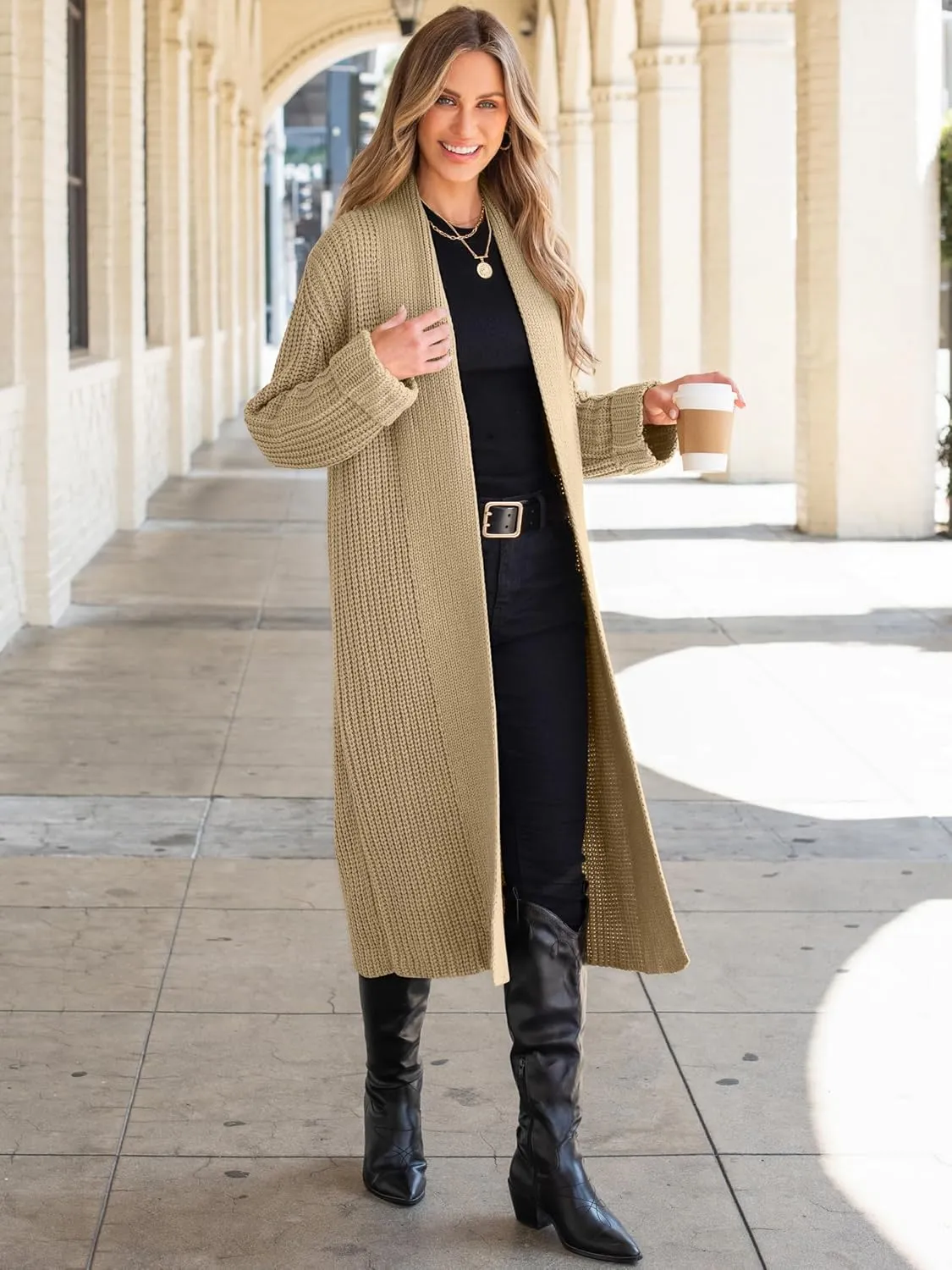 ANRABESS Women Knit Long Cardigan Long Sleeve Open Front Lapel Oversized Sweater Coat 2025 Fall Duster Outerwear Clothes