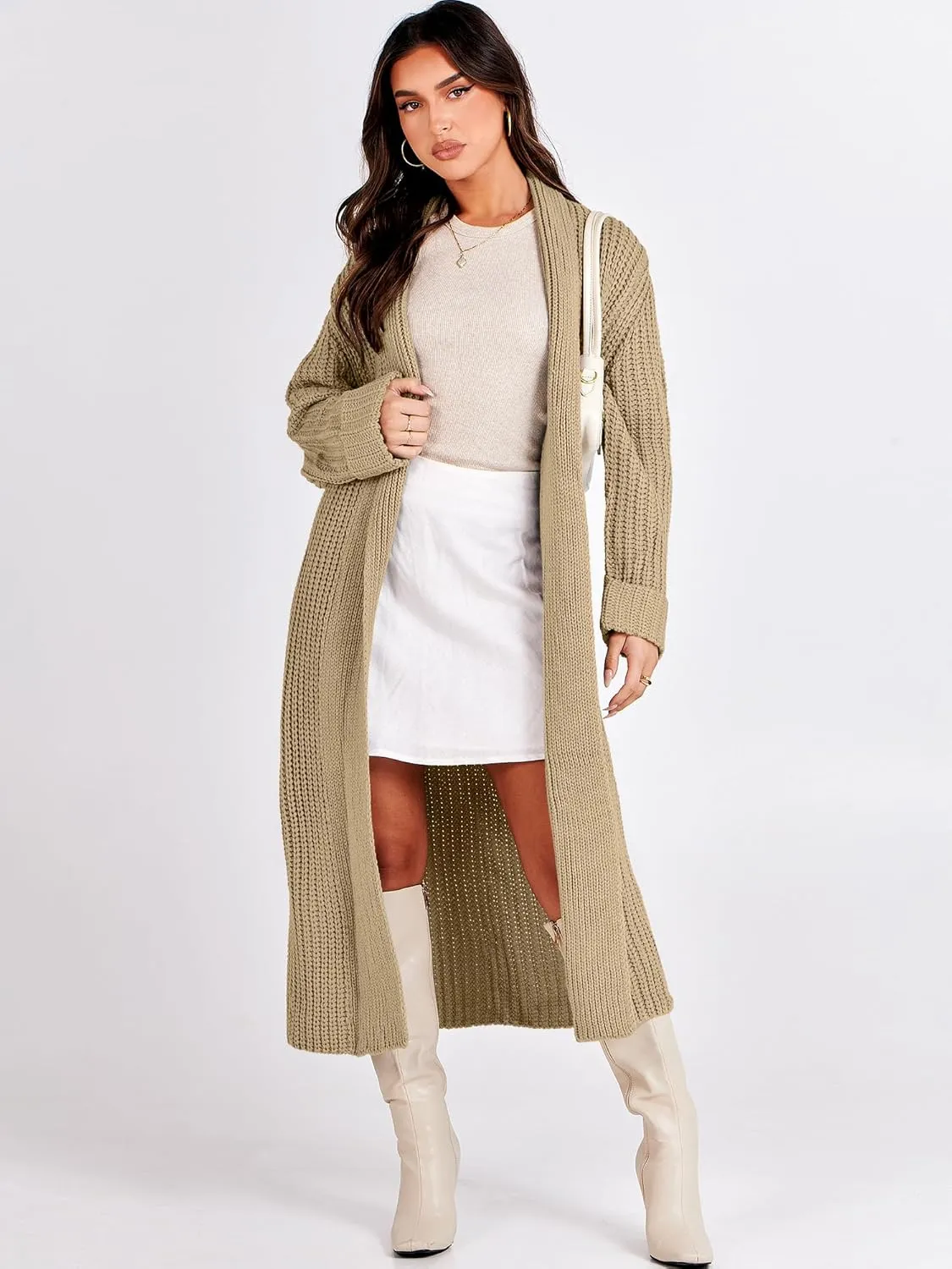 ANRABESS Women Knit Long Cardigan Long Sleeve Open Front Lapel Oversized Sweater Coat 2025 Fall Duster Outerwear Clothes
