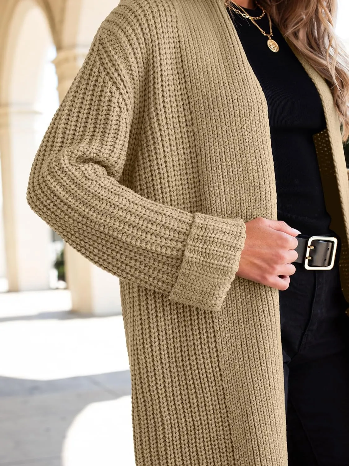 ANRABESS Women Knit Long Cardigan Long Sleeve Open Front Lapel Oversized Sweater Coat 2025 Fall Duster Outerwear Clothes