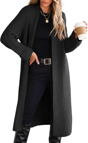ANRABESS Women Knit Long Cardigan Long Sleeve Open Front Lapel Oversized Sweater Coat 2025 Fall Duster Outerwear Clothes