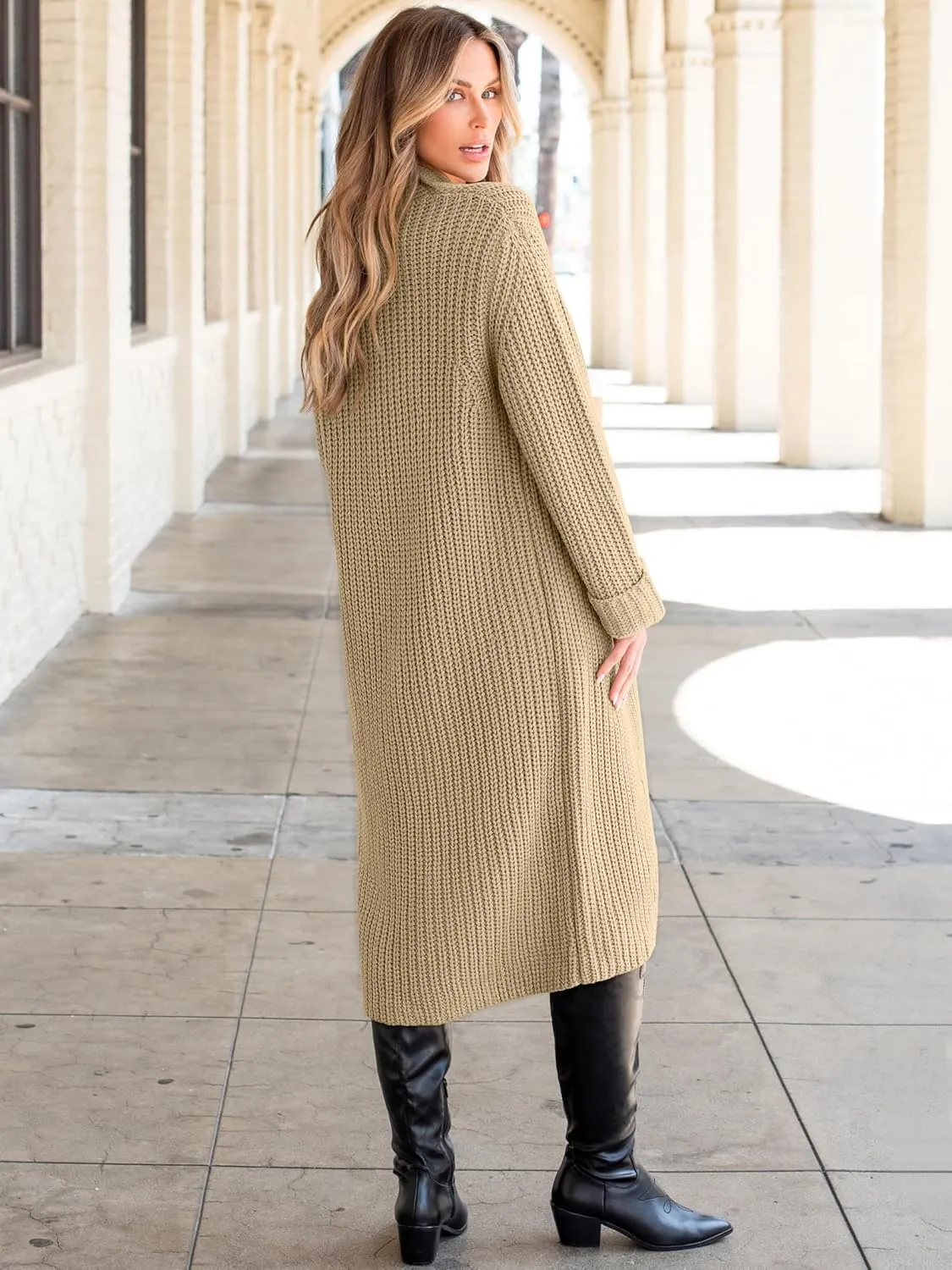 ANRABESS Women Knit Long Cardigan Long Sleeve Open Front Lapel Oversized Sweater Coat 2025 Fall Duster Outerwear Clothes