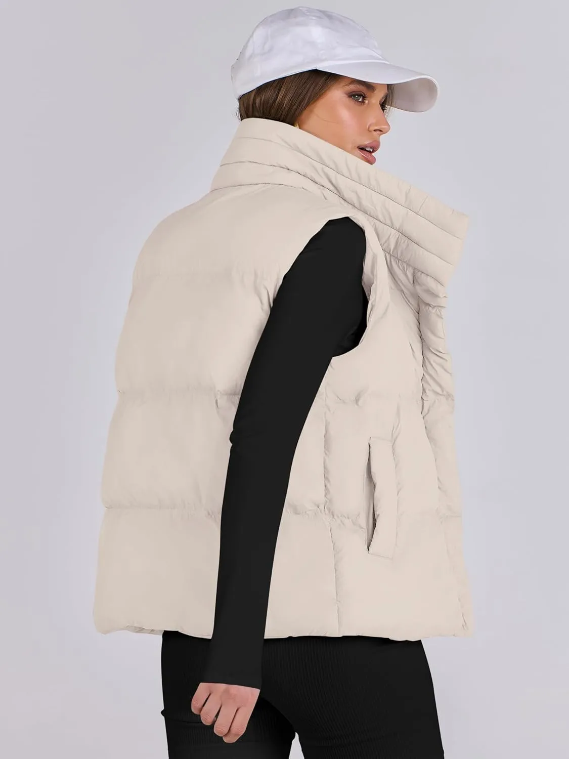 ANRABESS Women Puffer Vest Sleeveless Zip Up Stand Collar Quilted Lightweight Jacket Winter Warm Puffer Padded Down Outerwear