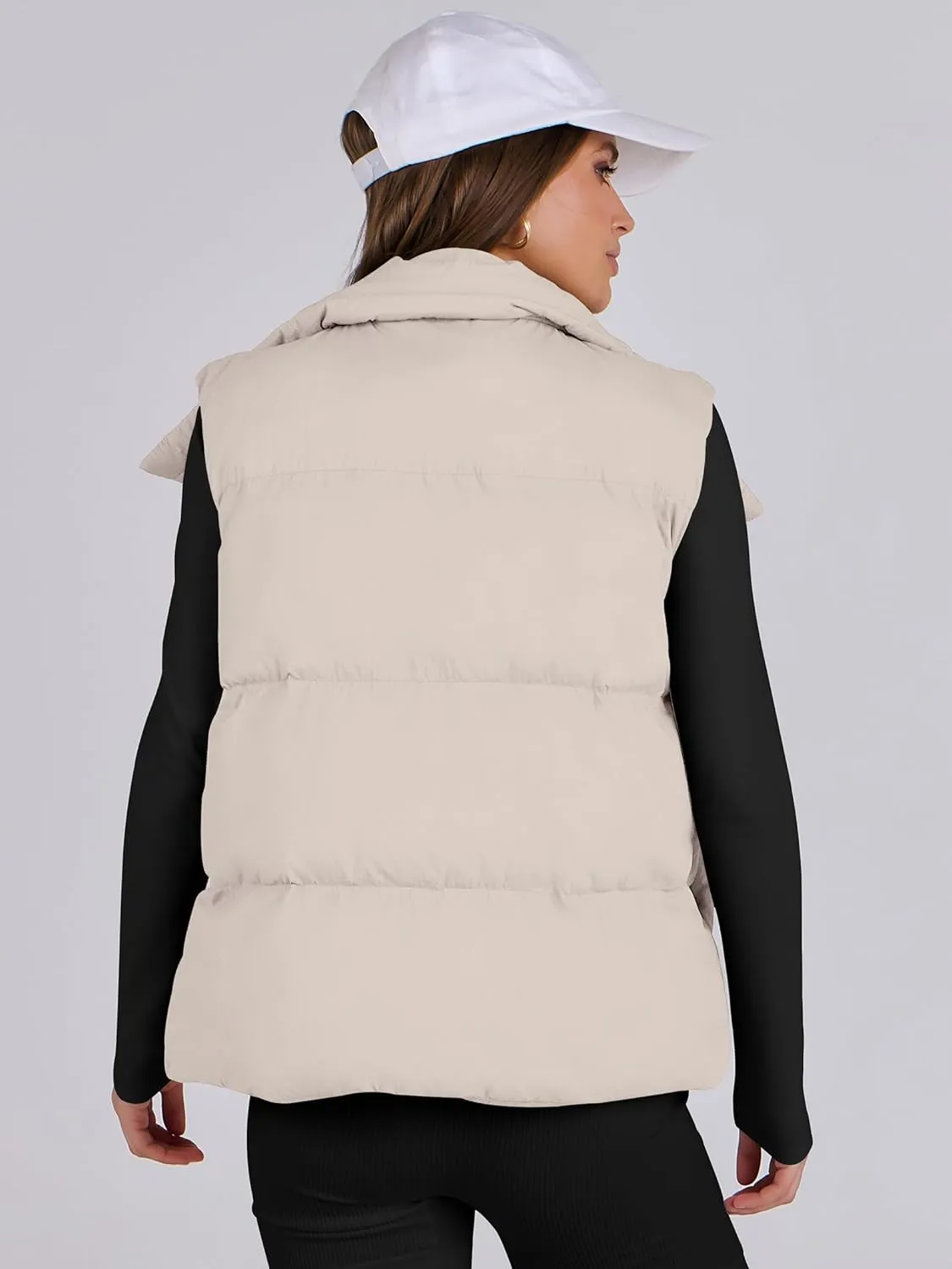 ANRABESS Women Puffer Vest Sleeveless Zip Up Stand Collar Quilted Lightweight Jacket Winter Warm Puffer Padded Down Outerwear