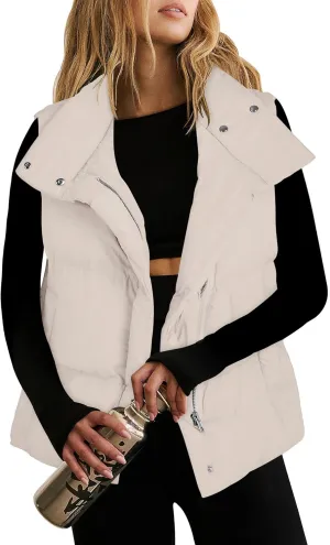 ANRABESS Women Puffer Vest Sleeveless Zip Up Stand Collar Quilted Lightweight Jacket Winter Warm Puffer Padded Down Outerwear