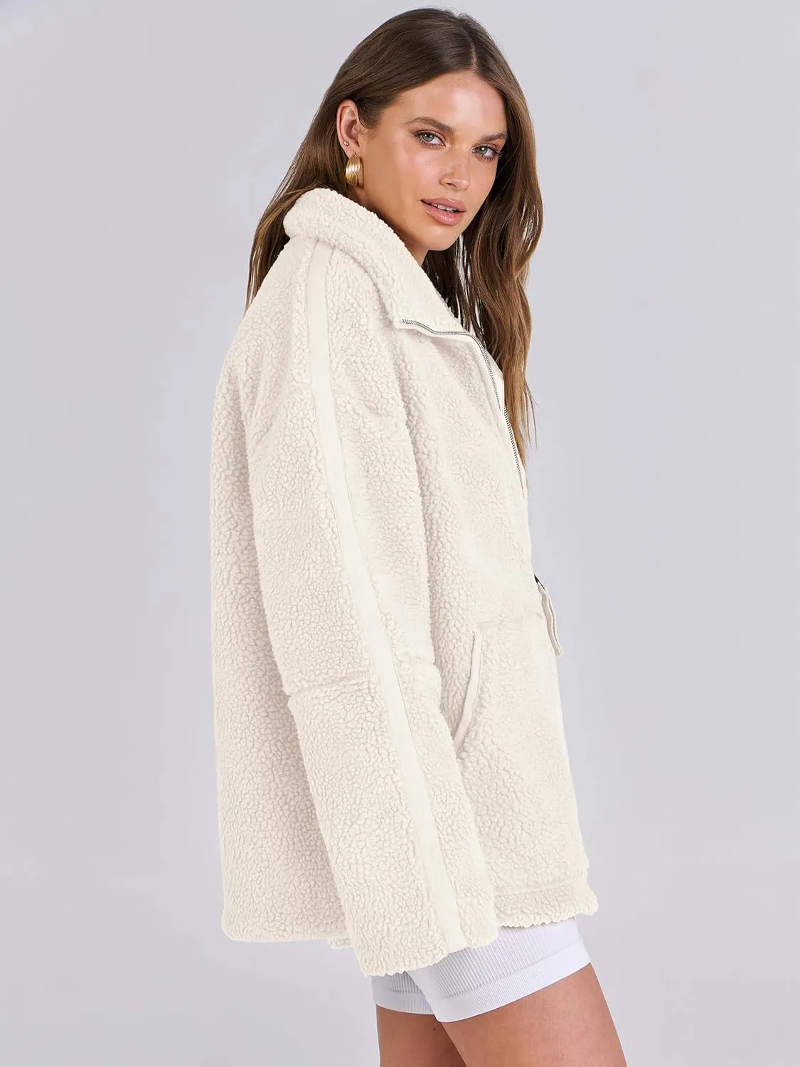 ANRABESS Womens Fleece Jacket Oversized Zip Up Sherpa Fuzzy Casual Coats Winter Fall Outerwear 2024 Clothes with Pockets