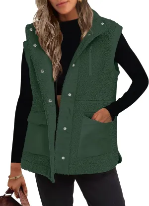 ANRABESS Womens Fuzzy Fleece Vest Sleeveless Casual Warm Button Down Sherpa Jackets Outerwear With Pockets Winter Fashion
