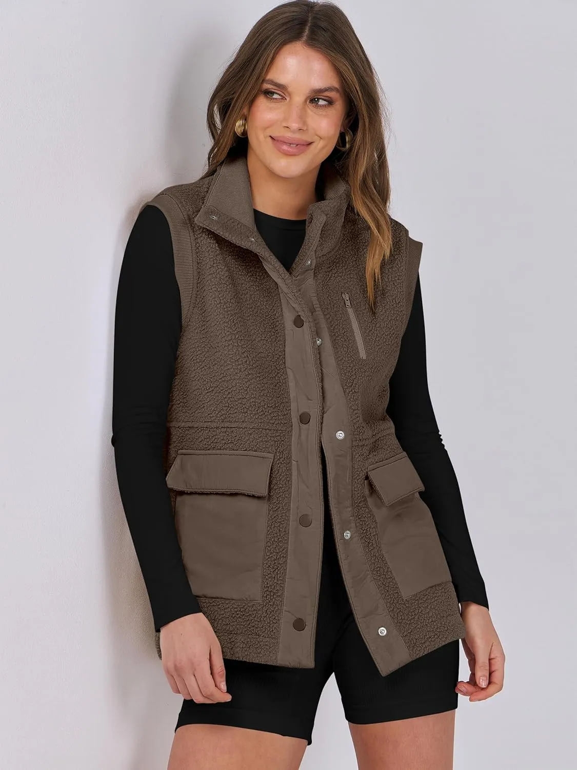 ANRABESS Womens Fuzzy Fleece Vest Sleeveless Casual Warm Button Down Sherpa Jackets Outerwear With Pockets Winter Fashion